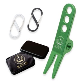 RAVIS Green Fork, Stylish, Golf, Round Equipment, Artisan Divot Tool, Portable, 1 Piece, Includes Carabiner (Green)