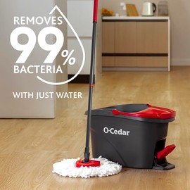 O-Cedar O-Cedar Easywring Microfiber Spin Mop & Bucket Floor Cleaning System with 1 Extra Refill,Red / Gray