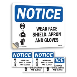 Wear Face Shield Apron And Gloves With Symbol OSHA Notice Vinyl Decal Label 10 Inch x 7 Inch - 5 Pack