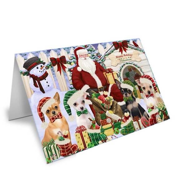 Happy Holidays Christmas Chihuahuas Dog House Gathering Greeting Card GCD58367 (10)