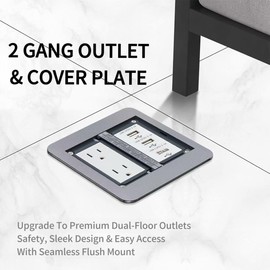 Creemrib Recessed Floor Outlet Kit with Cover Plate, 15A Duplex Receptacle & 3 USB Charging Ports, 2 Gang Floor Electrical Outlet Box for Concrete & Wood Floors (Industrial/Commercial/Home/Office)