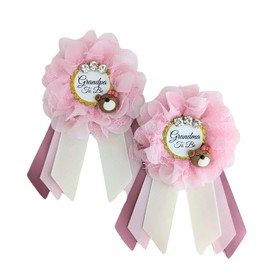 Baby Girl Teddy Bear Grandpa And Grandma To Be Pin Set, Girl Baby Sprinkle Grandparents To Be Ribbon Set, Pink Teddy Bear Baby Shower Button Keepsake Gift For Grandparents