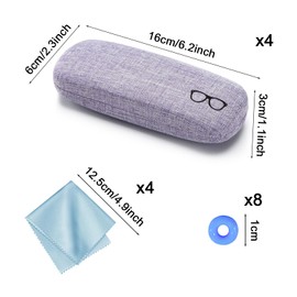 LLTLGF Pack of 4 Hard Glasses Case, Hard Shell Glasses Case Made of Portable Canvas Fabric, Portable Glasses Protective Case with Microfibre Cloth, Glasses Cases for Men, Women, Children,