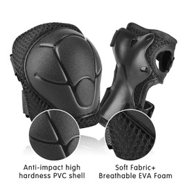 WayEee Kids Helmet and Pads Set Age 3-10 Years, Adjustable Kids Bike Helmets, Boys & Girls Kids Skateboard Helmet, Knee, Elbow &Wrist Pads Set, for Cycling, Roller Skating, Skateboard(Black)