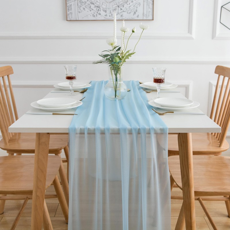 AOKSUNOVA Table Runner Chiffon Blue Table Runner for Wedding Bridal