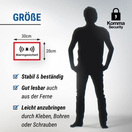 Komma Security Alarmgesichert Sign 30 x 20 cm - Achtung Vorsicht Alarmgesichert - Notice Sign Alarm - House Building Object