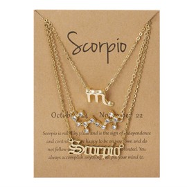 COLORFUL BLING 3Pcs 12 Constellation Zodiac Sign Layered Choker Necklaces Set Letter Astrology Horoscope with Message Card for Women Jewelry -Scorpio Gold