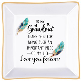 PUDDING CABIN Gifts for Grandma - Ceramic Jewelry Ring Holder Dish, Grandma Birthday Gifts from Grandkids Mothers Day Christmas Birthday Gifts for Grandmother