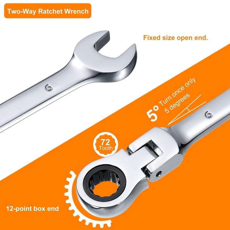 sourcing map Flex-Head Ratcheting Wrench 9mm 180° Rotating Head Metric