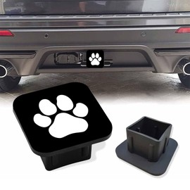 Sutmore Trailer Hitch Cover, Lovely White Dog Paw on Black Hitch Cover Rubber Towing Hitch Plug Covers, Square 2 Inch Receiver Tube Plug Cap for Trucks Cars SUVs
