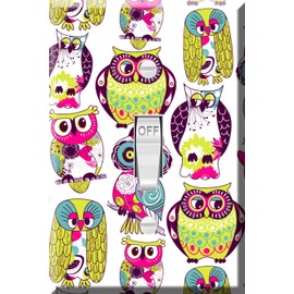 Toggle Wallplate, Single Light Switch Cover Plate - Colorful Cartoon Owls Pattern