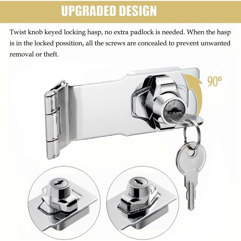 Litensh 4 Inch Right Angle Hasp Lock with Key Alike,