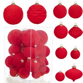 WDF 35PCS Red Christmas Balls Ornaments - Shatterproof Christmas Ball Decorations, 10 Styles of Christmas Decorations for Parties, Holidays, Christmas