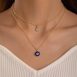 Inilbran Boho Layered Evil Eye Choker Necklace Vintage Crystal Teardrop Necklace Gold Demon Eye Necklace Waterdrop Crystal CZ Necklace Jewelry for Women and Girls