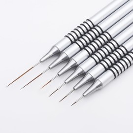 Nail art brushes, 6Pcs Nail Art Liner Brushes, Painting Art Design Brush Set Nail Dotting Drawing Tool for Long Lines, Thin Details, Fine Drawing Sizes 5/7/9/11/20/25mm, Sliver