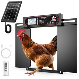 Automatic Chicken Coop Door with Horizontal Dual Opening, Remote & Manual Control, USB Backup, Predator-Proof Larger Opening Size House Door Solar Powered for Chicken, Duck and Poultry, Black