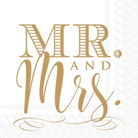 Boston International IHR 3-Ply Paper Cocktail Napkins, 5 x 5-Inches, Mr. and Mrs. Gold,C818309