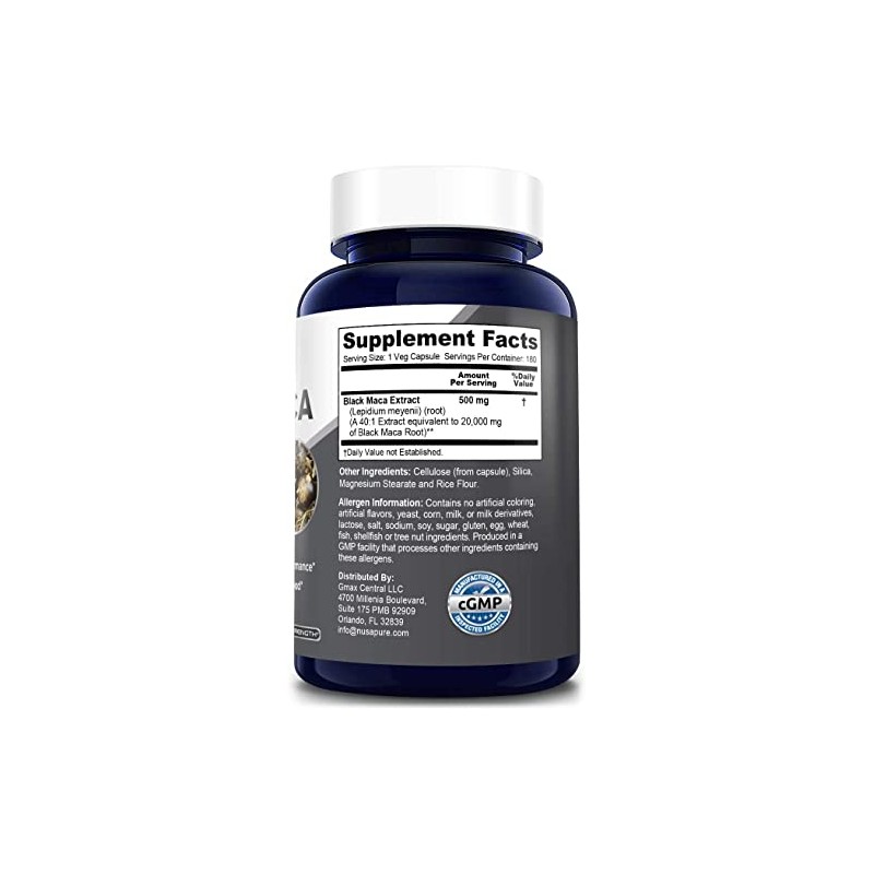 Best Black Maca Root 1600mg 200 Capsules (Non-GMO Gluten Free)