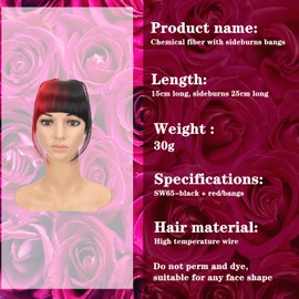 Kaluroil Ponytail Hairpiece, Real Hair Clip-In One Piece Extensions, Fringe Extension, 100% Human Hair, Natural #6 Pony, 5.5 Inches (14 cm), 9 g (Black + Red)