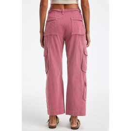 GREAIDEA Cargo Pants for Women Low Rise Drawstring Waist 7 Pockets Hiking Work Wide Leg Pants with Zipper Button Closure Pink