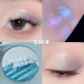 Glitzer Lidschatten Palette - 2-in-1 Multichrome Metallischer Schimmer - Hochpigmentiertes Aurora Augenpuder, Lang anhaltend, holographisch & duochrom Chamäleon-Effekt Highlighter & Lidschatten (S30#)
