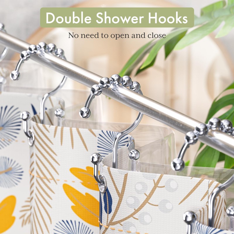 Amazer Shower Curtain Hooks Rings, Rust-Resistant Stainless Steel Double Shower