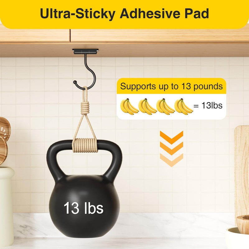 Josmimic Under Cabinet Banana Hook Adhesive - 2 Pack Sticky