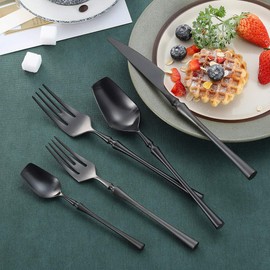 Lemeya 20-Piece 18/10 Stainless Steel Matte Black Silverware Set Luxury Flatware Cutlery Set Service for 4 Include Knife Fork Spoon Dishwasher Safe (Black 20 Piece Set)