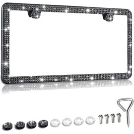 Black Rhinestone Sparkly License Plate Frame for Women, Black Diamond Bling License Plate Frame for Car, 1 Pack