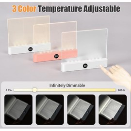 Strackvial Book Light, 3 Color Adjustable LED Flat Reading Light, Rechargeable Clear Panel Plate Lamp with Timer & Memory Function, Bedside Lamp Book Lovers Gifts for Boys and Girls Women Man (White)