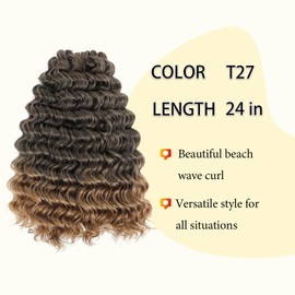 Ocean Wave Crochet Hair-24inch 6Packs Curly Braiding Hair Ombre Blonde Deep Wave Crochet Hair for Black Women Water Wave Synthetic Hair T27