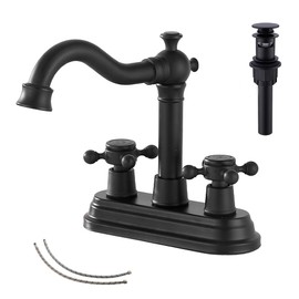 Bathroom Faucet Antique Brass GGStudy 2 Handles 4 Inches Centerset RV Bathroom Vanity Faucet with Drain Assembly and Supply Hose Lavatory Faucet Mixer Double Handle Tap