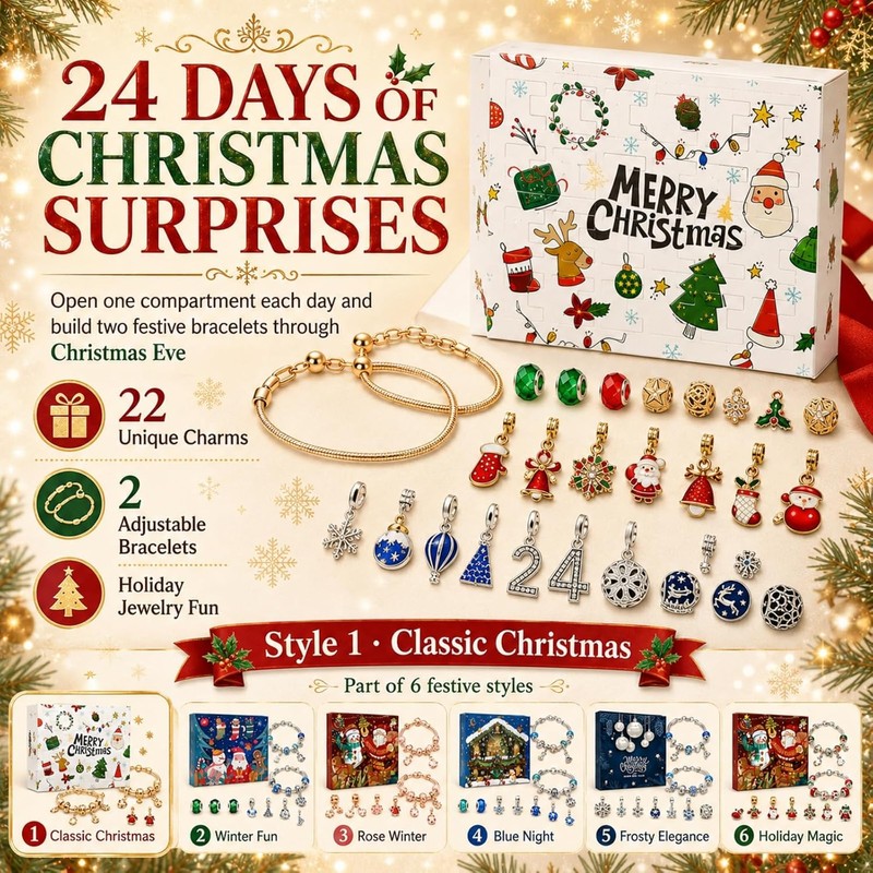Christmas Advent Calendar Bracelets 2026, DIY Charm Kit for Girls