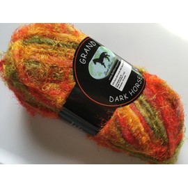 Dark Horse Yarns Grand #113 Orange Red Green Sparkly Eyelash Wool Blend - 100 Gram