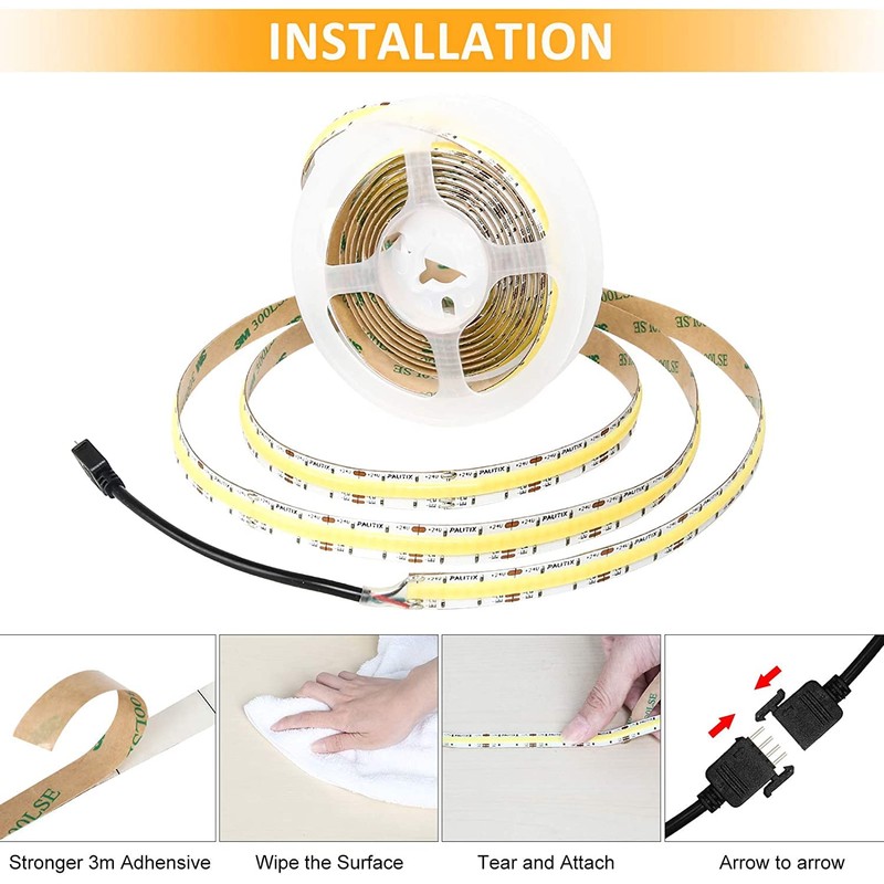 PAUTIX COB LED Strip Light White CCT Tunable 4800LEDs,CRI90+ 24ft/7.5m