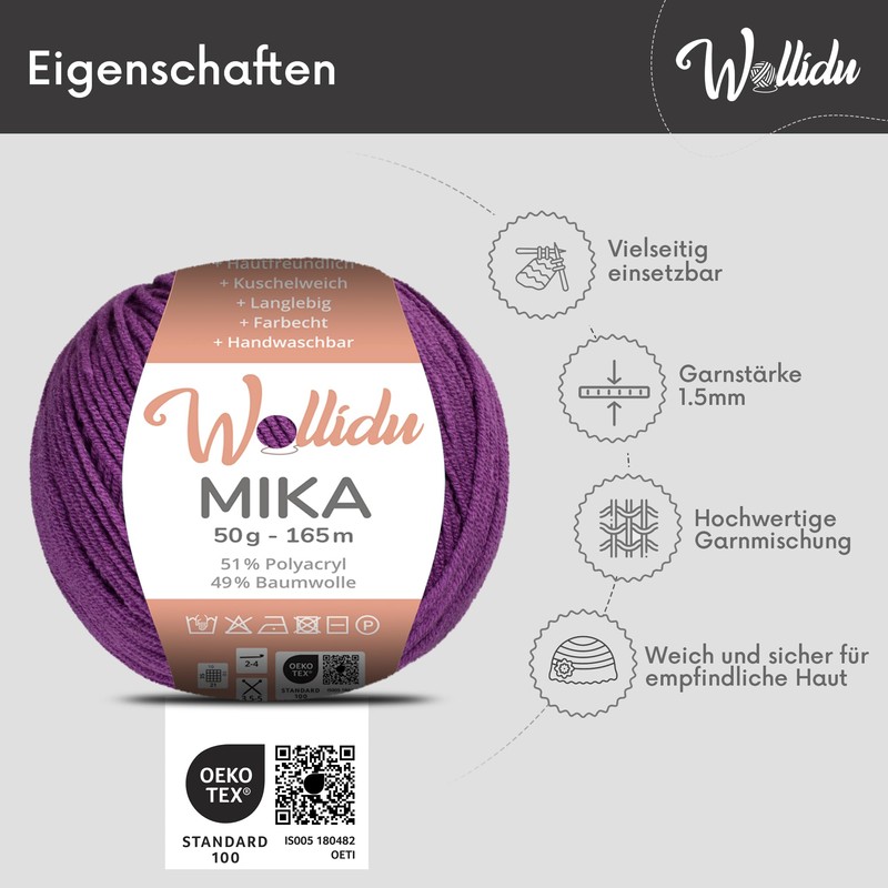 Wollidu Mika Knitting and Crochet Yarn, 51% Polyacrylic, 49% Cotton,
