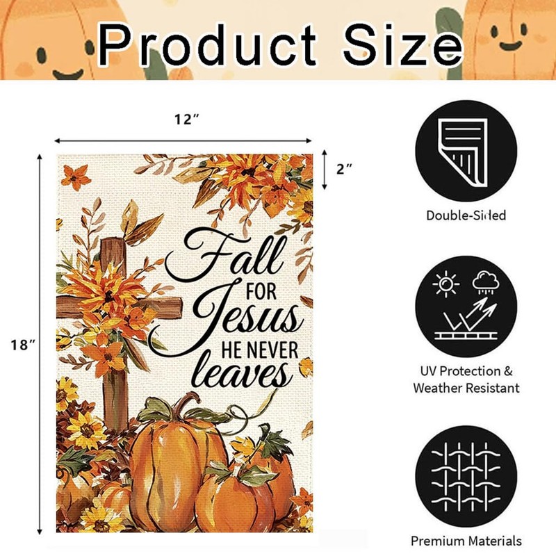 ARGOOFG Fall for Jesus Cross Garden Porch Flag Decor 12"x18"