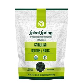 Spiral Spring Espirulina Orgánica en Bolitas 100% Natural, Bolsa con 250 Gramos, Alga Espirulina Máxima Certificada, Kosher, Libre de Gluten, sin Conservadores ni Colorantes.
