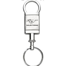 Au-Tomotive Gold, INC. Ford MUSTANG Key Ring Chrome Aluminum SILVER Valet Keychain NEW IN BOX
