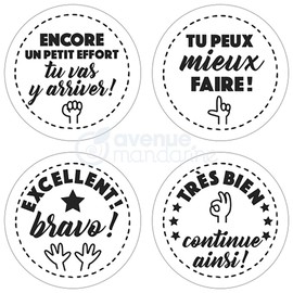 Avenue Mandarine CO157C - Set mit 4 Stempeln (ohne Stempelkissen), damit können Eltern und Lehrer die Arbeit der Kinder mit witzigen Sprüchen oder Motiven bewerten, auf Französisch, 1 Set