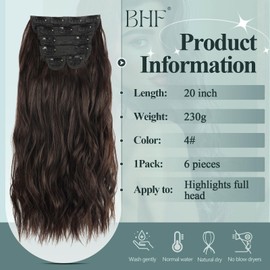 BHF Hair Extensions - Clip in Hair Extension 6PCS Long Wavy Hair Extensions Clip in Natural Thick fiber Hair Extensions Synthetic Wavy Hair Pieces for Women 20inch（Light Brown）