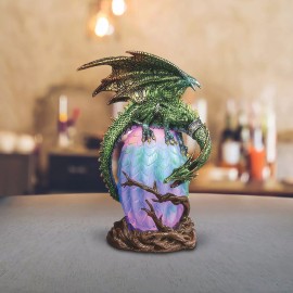 10"H LED Green Dragon on Lantern Figurine Ornament Unique Gift