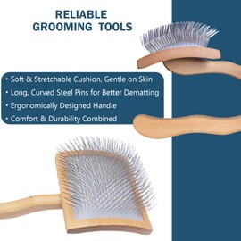 JENFOSLAN Dog Slicker Brush for Dogs Grooming Kit 4PCS, Ergonomic Dog Brush for Shedding Long Haired Dogs - Grooming Supplies for Golden Doodle & Poodle (Wooden)