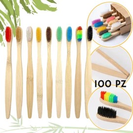 Paquete 100 Cepillo Dientes Bambú Biodegradable Suave                                                                                                 