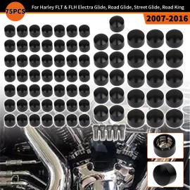 Unbranded 75Pcs Black Engine Bolt Caps Covers For Harley Touring Electra Road Street Glide