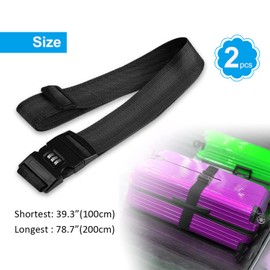 Pack of 2 Suitcase Straps, Suitcase Strap with Combination Lock, Adjustable Suitcase Strap with Name Tag, Luggage Strap Suitable for 20-32 Inch Travel Suitcases