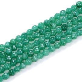 2 Strands Natural Green Malaysia Jade Gemstone 6mm (0.31 Inch) Faceted Round Spacer Stone Beads (106-114pcs Total) for Jewelry Craft Making GH-E26