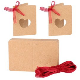 WINOMO 50pcs Card Tag Kraft Paper Hang Tag with Red Rope Hollow Heart Shape Lable for Wedding Birthday Decoration
