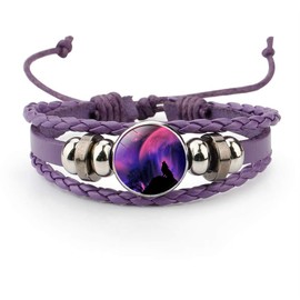 GOOKEY Adjustable Wolf Braided Leather Bracelet - Cute Bangle Bracelets for Women, The Pretty Gifts for Women (Purple)