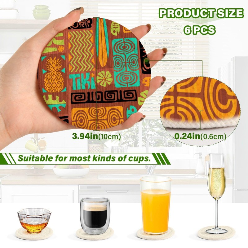 susiyo 6 Pcs Exotic Tiki Pattern Coasters with Holder Absorbent